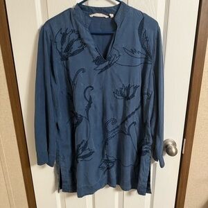 SoftSurroundings blue chambry sleeve top sz L